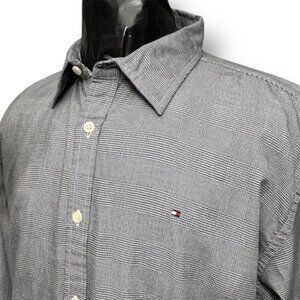 Tommy Hilfiger Gray Check Cotton Button Up Shirt Preppy Minimalist Mens Sz XL